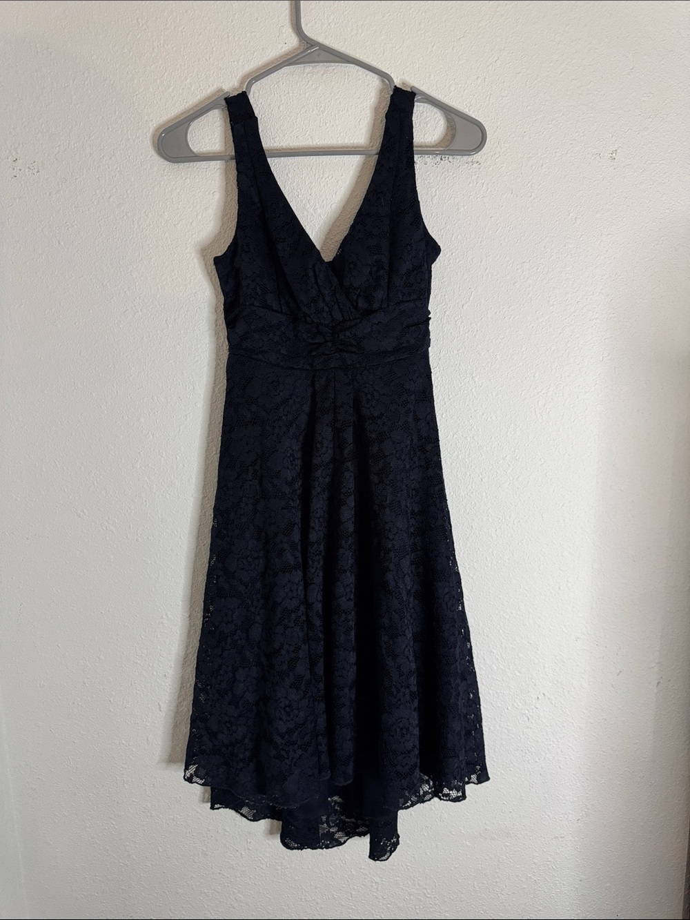 Enfocus Studio Navy Lace High-Low V-Neck Dress